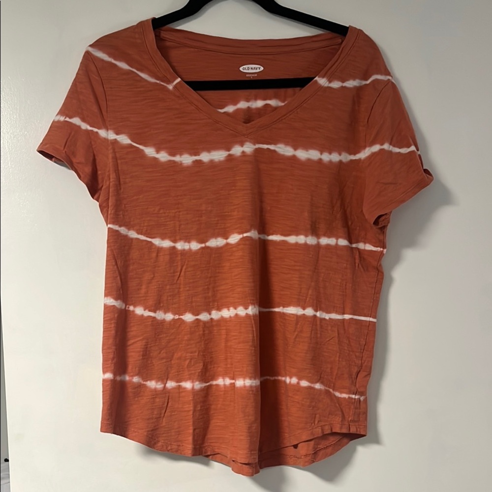 Old Navy Orange & White Tiedye Stripped Tunic Style Short Sleeve Tee